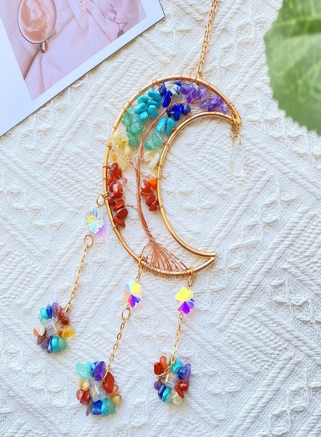 CARPDIM Moon Dream Catchers with Crystal 7 Chakra Gemstone Dream Catchers Crystal Suncatcher Rainbow Maker Good Luck Decor for Window Wall Car Home Garden (Moon) - Image 4